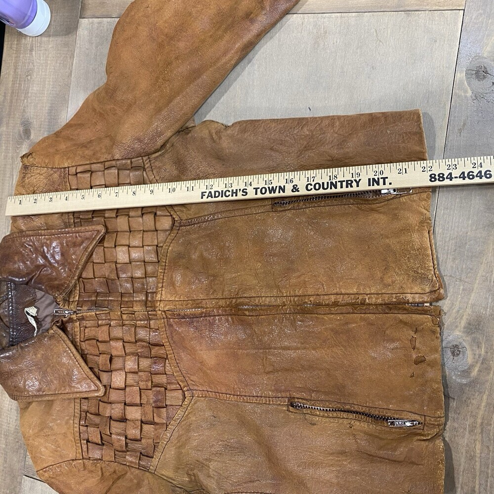 Vintage 70's Bermans Leather Experts Basketweave Brown Leather Jacket Size 38 - Picture 13 of 15